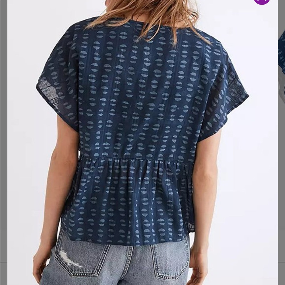 MADEWELL indigo geo-shirred v-neck peplum top *new with tags